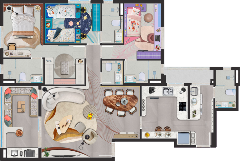 Planta do Apartamento Horizon de 119m² || 3 suítes + depósito