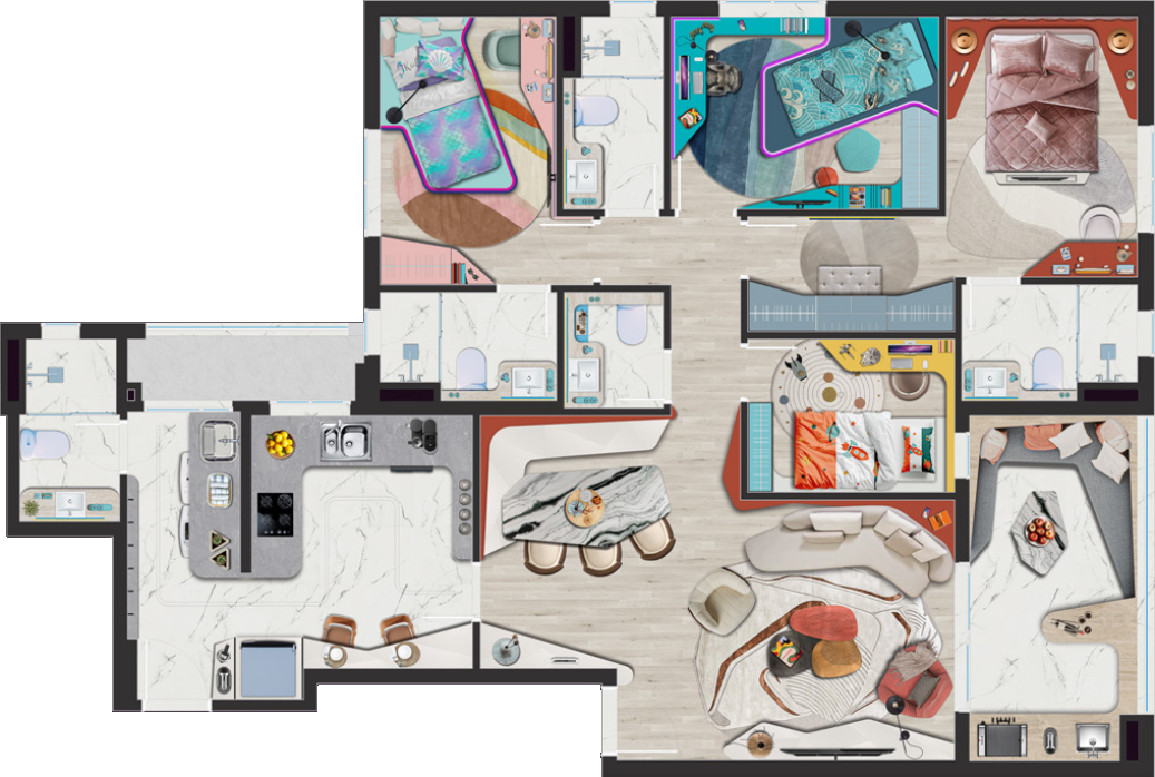 Planta do Apartamento Horizon de 119 m² || 4 dormitórios, 2 suítes + depósito